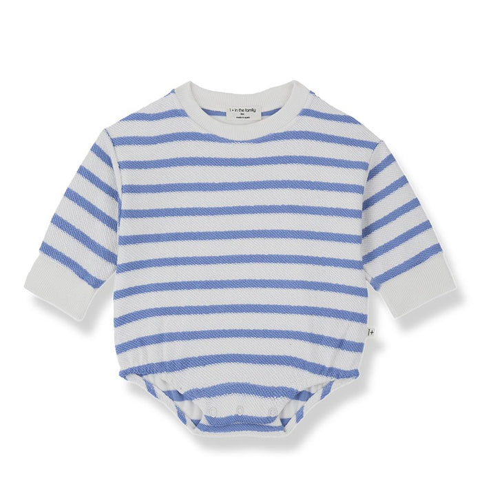 1& In The Family - Long Sleeve Bubble Romper - Sky Blue Stripe-Footies + Rompers (Fashion)-0-3M (3M)-Posh Baby