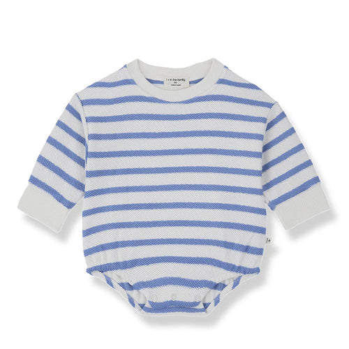 1& In The Family - Long Sleeve Bubble Romper - Sky Blue Stripe-Footies + Rompers (Fashion)-0-3M (3M)-Posh Baby