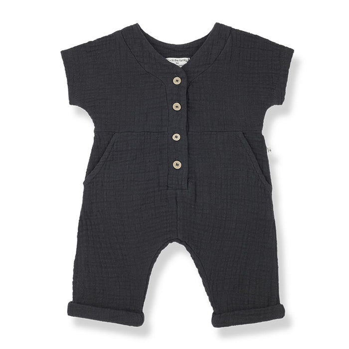 1& In The Family - Muslin Romper - Anthracite-Footies + Rompers (Fashion)-3-6M-Posh Baby