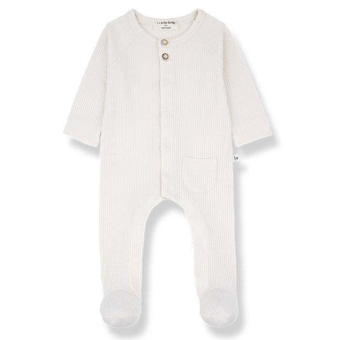 1& In The Family - Ribbed Button Footie - Ecru-Footies + Rompers (Fashion)-Newborn (1M)-Posh Baby