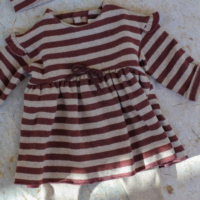 1& In The Family - Ruffle Shoulder Dress - Eggplant Stripe-Dresses-6-9M (9M)-Posh Baby