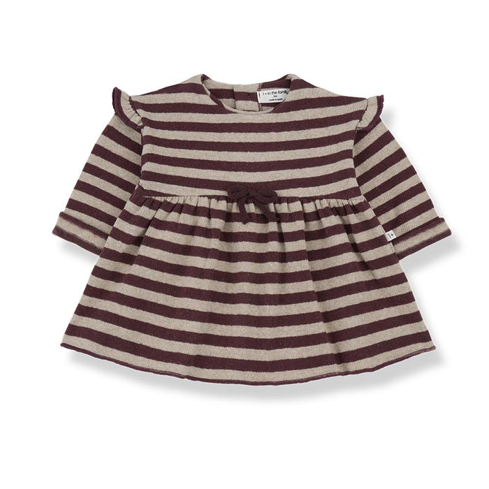 1& In The Family - Ruffle Shoulder Dress - Eggplant Stripe-Dresses-6-9M (9M)-Posh Baby
