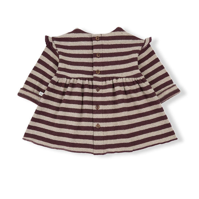 1& In The Family - Ruffle Shoulder Dress - Eggplant Stripe-Dresses-6-9M (9M)-Posh Baby