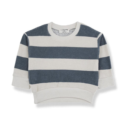 1& In The Family - Terry Sweater - Petrol Stripe-Long Sleeves-6M-Posh Baby