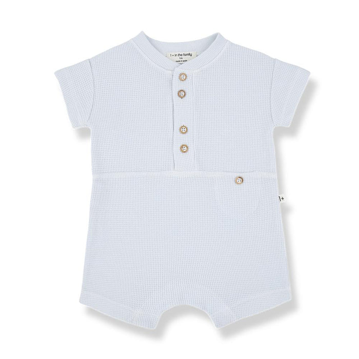 1& In The Family - Waffle Knit Shortie Romper - Pale Blue-Footies + Rompers (Fashion)-0-3M (3M)-Posh Baby