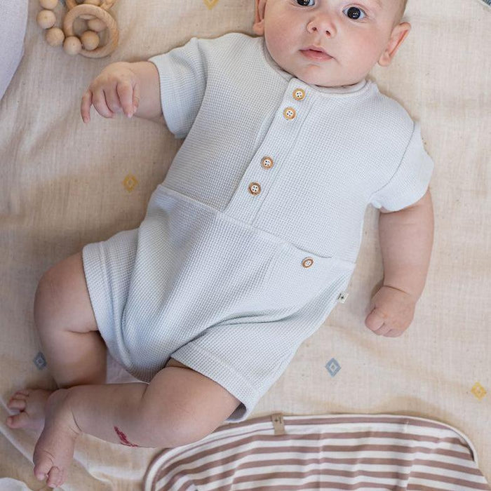 1& In The Family - Waffle Knit Shortie Romper - Pale Blue-Footies + Rompers (Fashion)-0-3M (3M)-Posh Baby