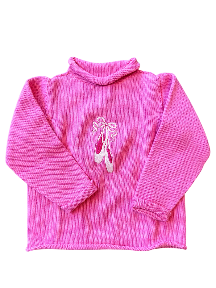A Soft Idea Ballet Slippers Roll Neck Sweater in Hot Pink