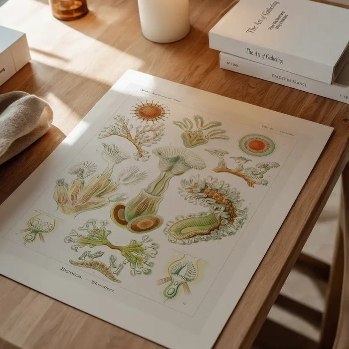 Acquatic Invertebrates Illustration Print unframed on a home office desk