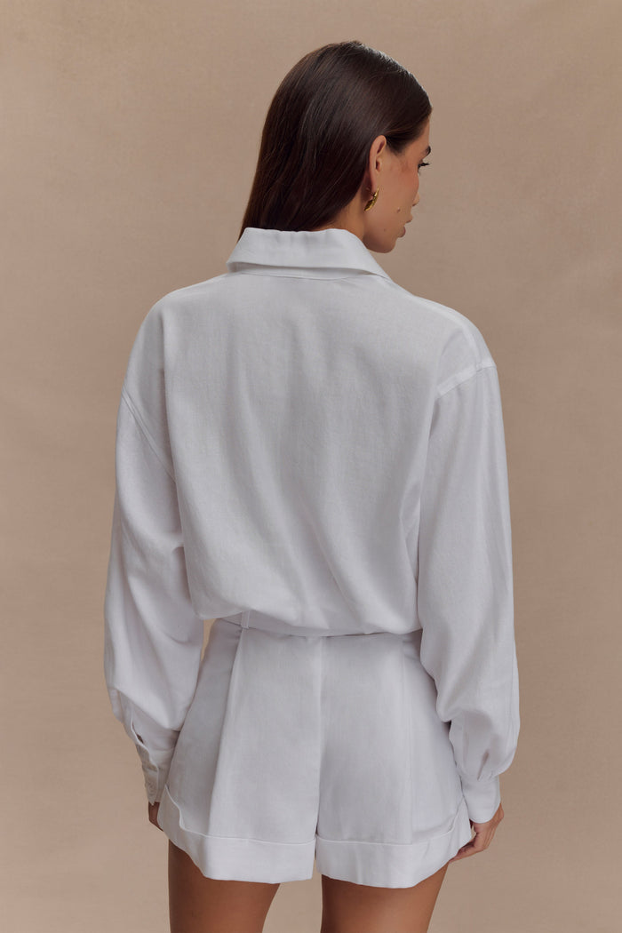 Adia Linen Belted Playsuit - White