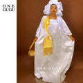 Gold white bazin riche boubou embroidery tassels women FTF Market UK