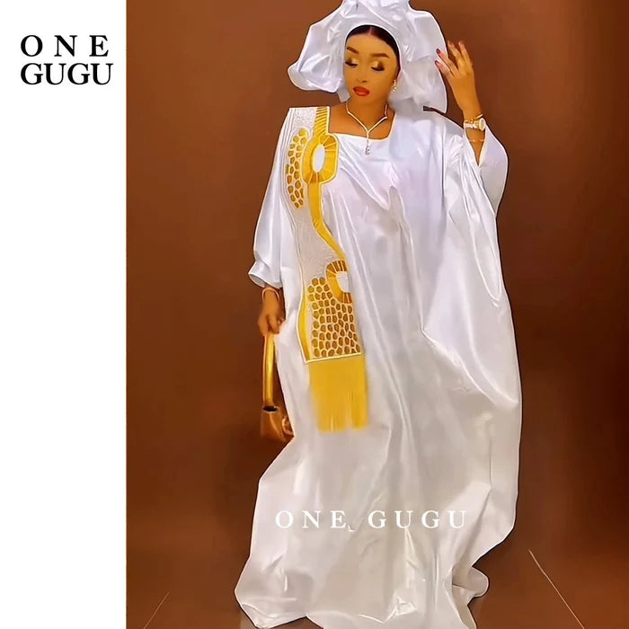 Gold white bazin riche boubou embroidery tassels women FTF Market UK