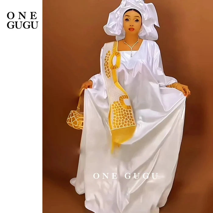Gold white bazin riche boubou embroidery tassels women FTF Market UK