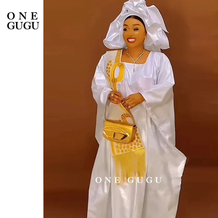 Gold white bazin riche boubou embroidery tassels women FTF Market UK