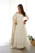 Alice White Chanderi Solid Pattern Anarkali Set