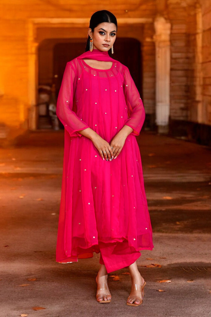 <img> Amaranth Pink Georgette Anarkali Set