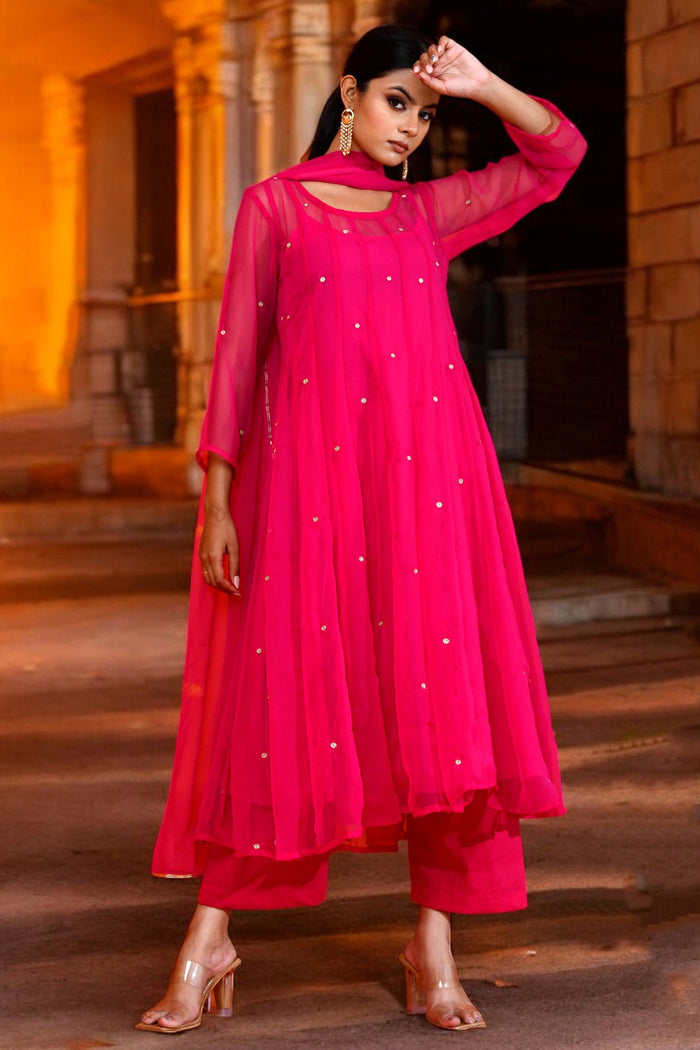 <img> Amaranth Pink Georgette Anarkali Set
