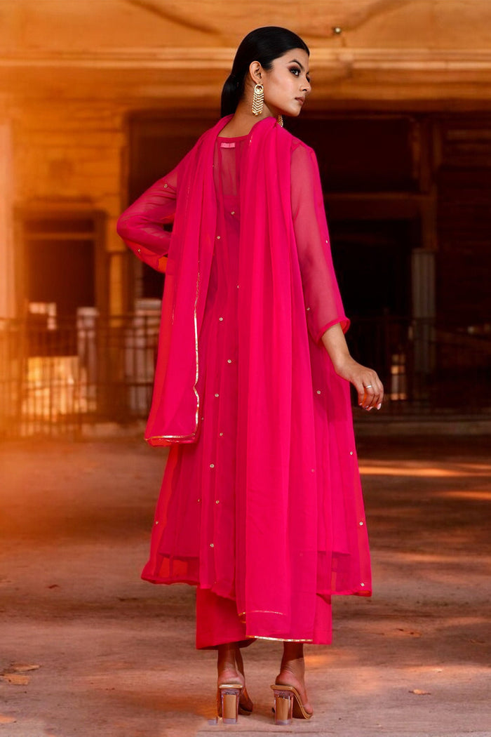 <img> Amaranth Pink Georgette Anarkali Set