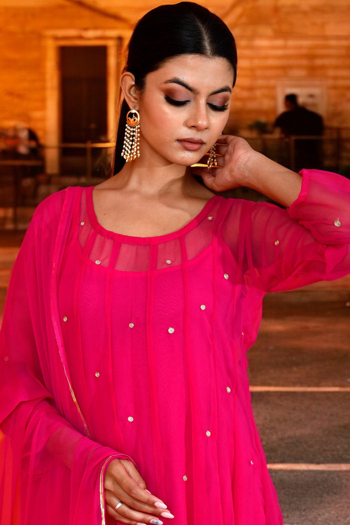 <img> Amaranth Pink Georgette Anarkali Set