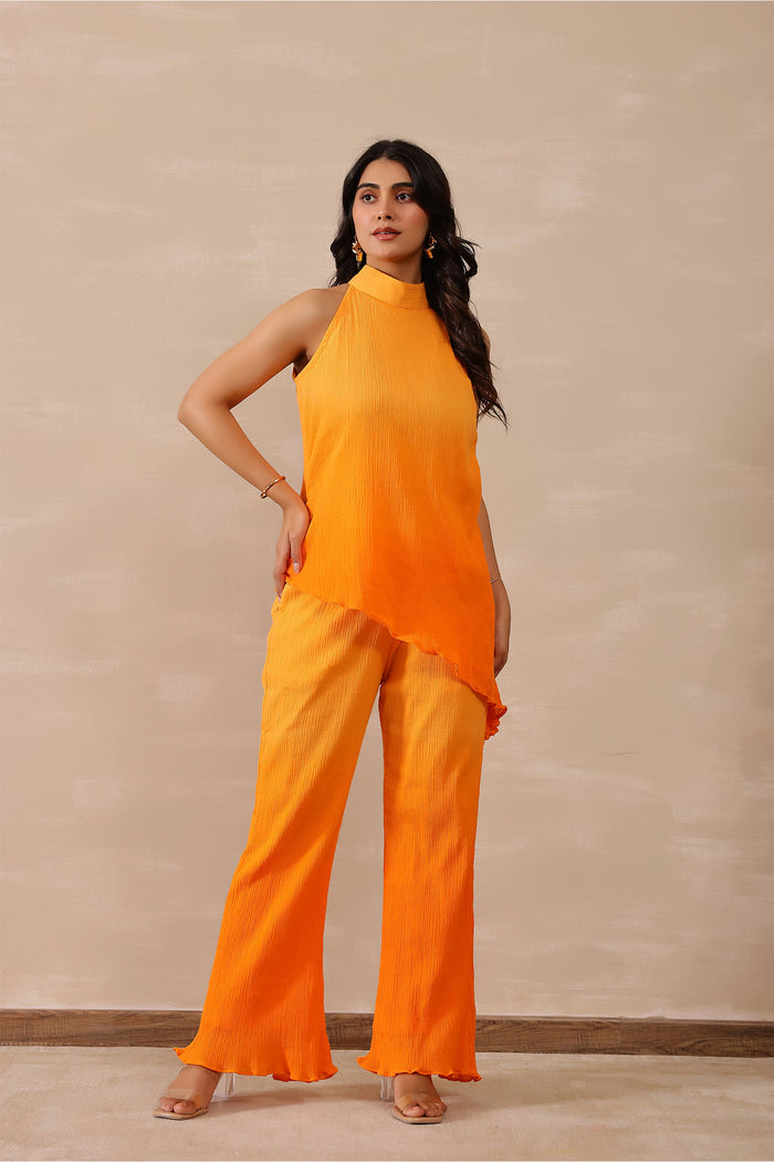<img> Amber Orange Crepe Solid Co-Ord Set