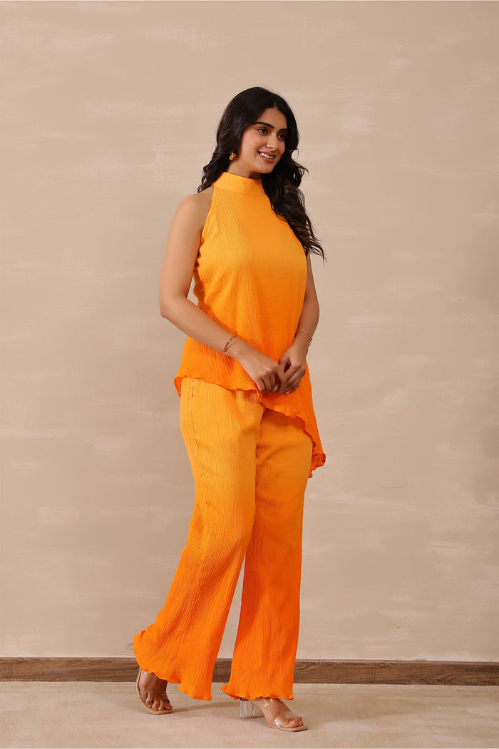 <img> Amber Orange Crepe Solid Co-Ord Set