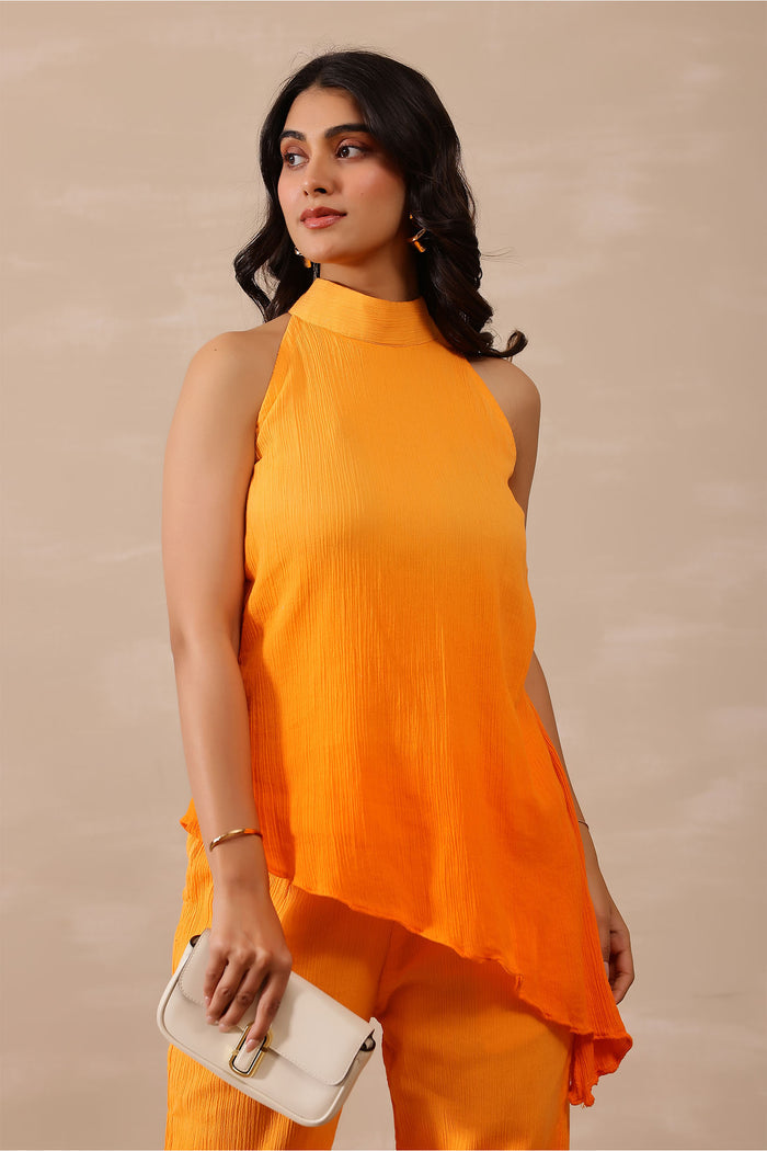 <img> Amber Orange Crepe Solid Co-Ord Set