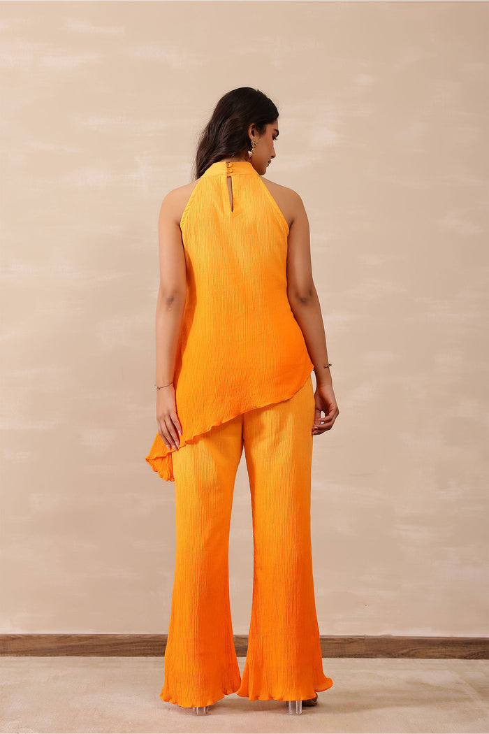 <img> Amber Orange Crepe Solid Co-Ord Set