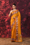 Amber Yellow Embroidered Tussar Saree