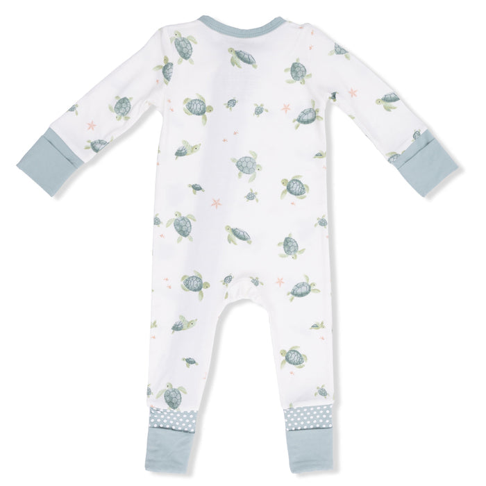 Angel Dear - Convertible Two-Way Zipper Romper - Sea Turtles-Footies + Rompers (Basic)-0-3M-Posh Baby