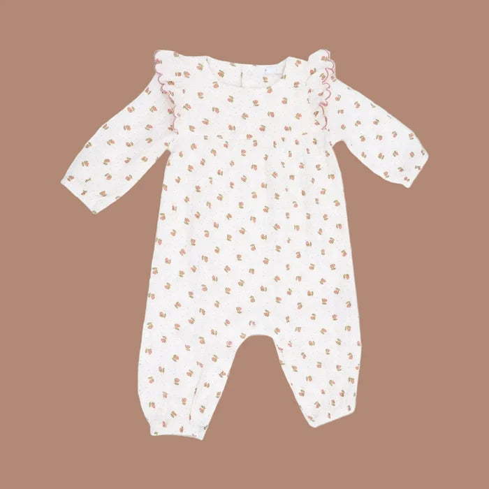 Angel Dear - Long Sleeve Ruffle Romper - Petite Pointe Fleur-Footies + Rompers (Fashion)-18-24M-Posh Baby