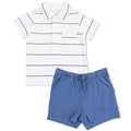 Angel Dear - Ribbed Polo & Shorts Set - Blue Stripe-Sets-6-12M-Posh Baby