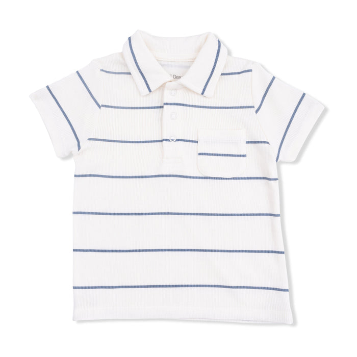 Angel Dear - Ribbed Polo & Shorts Set - Blue Stripe-Sets-6-12M-Posh Baby