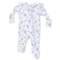Angel Dear - Two-Way Ribbed Ruffle Sleeve Zipper Footie - Baby Blue Vines-Footies + Rompers (Basic)-Newborn-Posh Baby