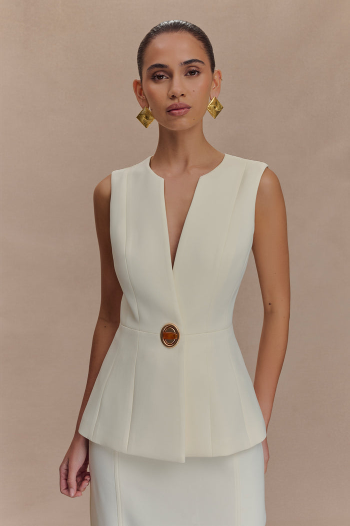 Angelie Suiting Vest Top - Ivory