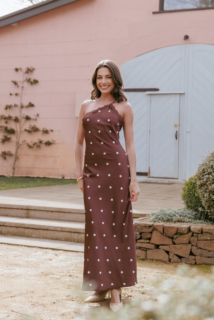 Petal and Pup USA DRESSES Anika Maxi Dress - Brown Polka Dot