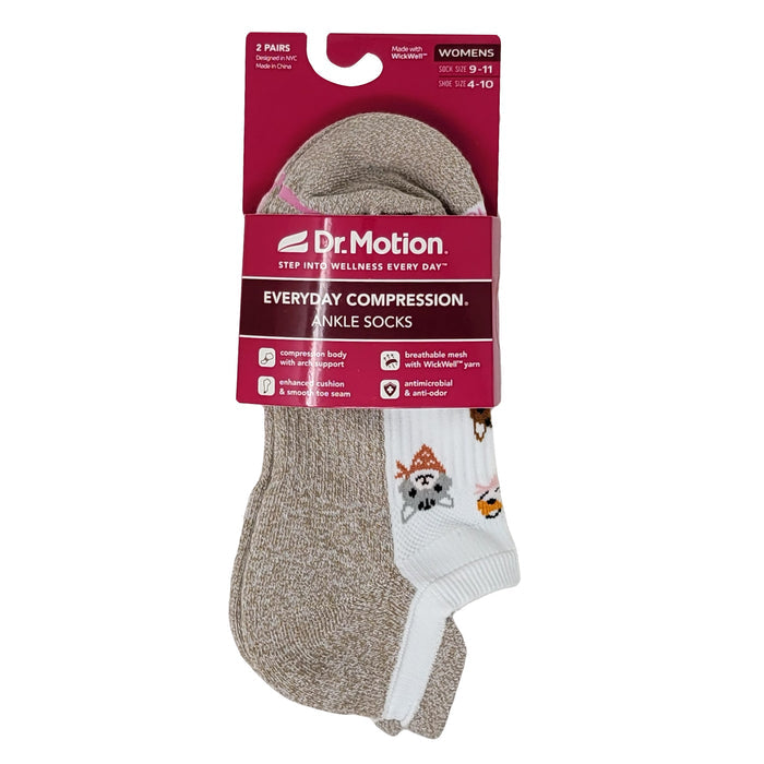 Ankle Compression Socks for women | Cats w/ Bandana | Dr. Motion (2 Pack)