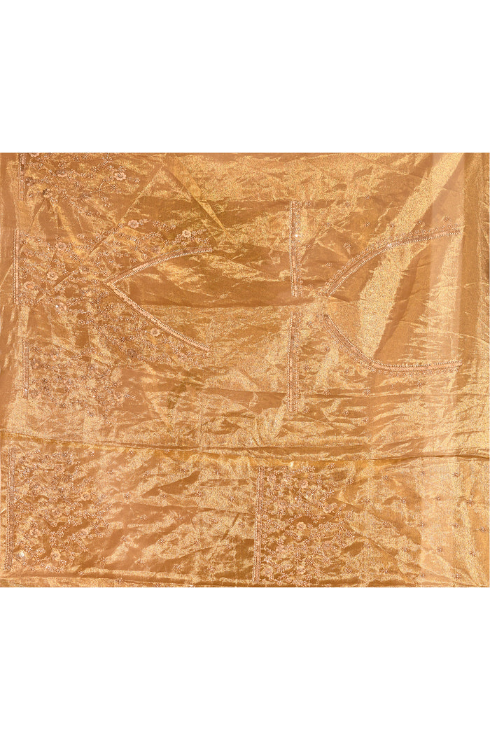 Antique Gold Shimmer With Sequin And Bead Scallop Border Designer Tissue Saree