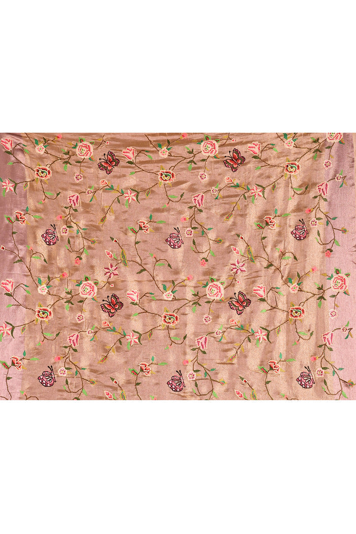 Antique Gold With Butterfly And Floral Motif Border Designer Saree
