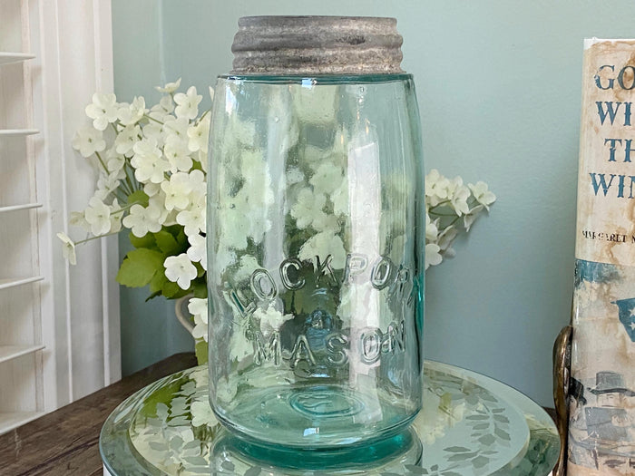 Antique Lockport Mason Blue Glass Canning Jar at Duckwells