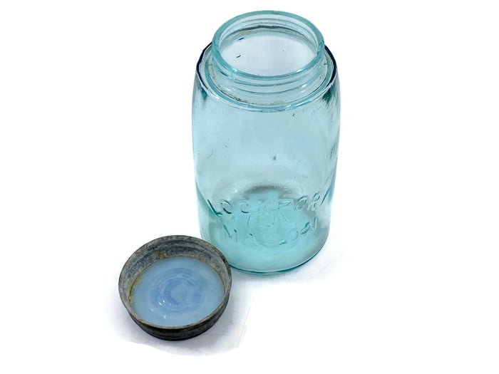 Antique Lockport Mason Blue Glass Canning Jar at Duckwells