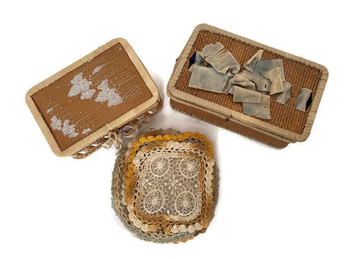 Antique Small Lidded Baskets at Duckwells
