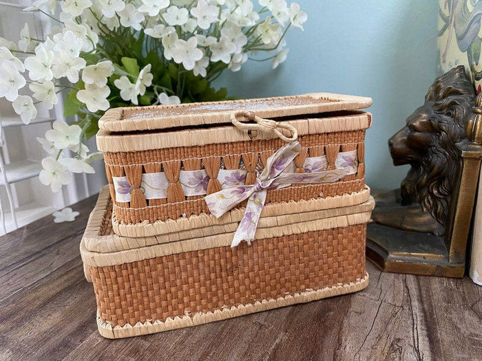 Antique Small Lidded Baskets at Duckwells