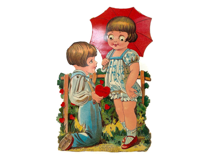 Antique Valentine's Day Card, Mechanical Die Cut with Googly Eyes at Duckwells