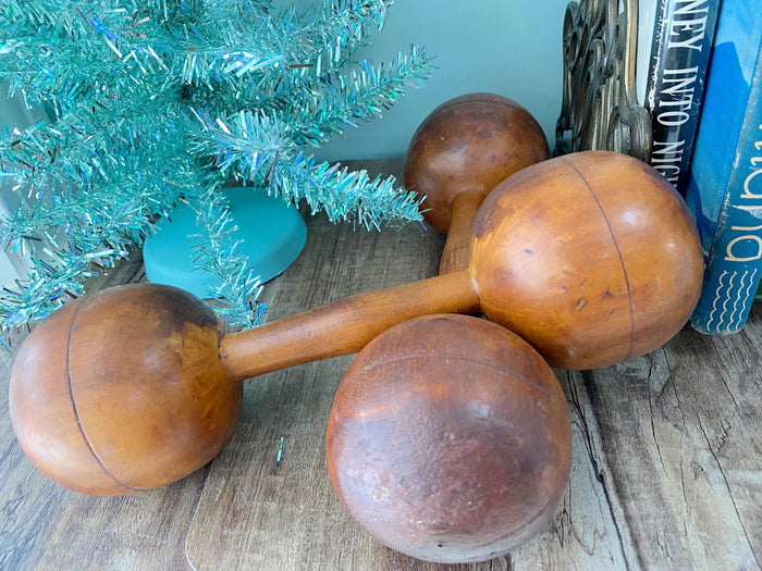 Antique Wood Weight Set - Vintage Wooden Barbells at Duckwells