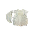 Antonio Ivory/Light Blue Handsmocked Romper with Bonnet