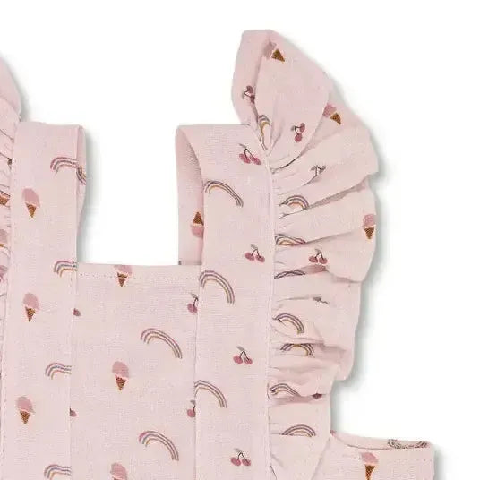 Apple Park - Organic Muslin Flutter Sleeve Romper - Rainbows & Ice Cream-Footies + Rompers (Fashion)-3-6M-Posh Baby