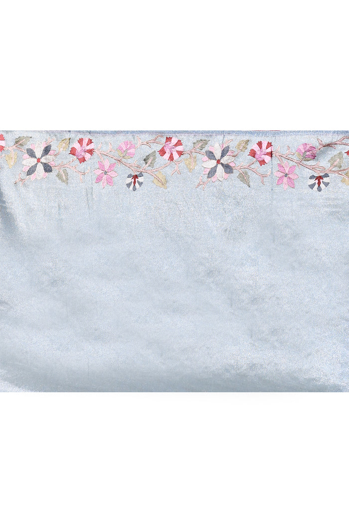 Aqua Blue Floral Tissue Silk Saree