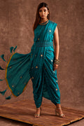 Aqua Blue Pure Chinon Drape Saree