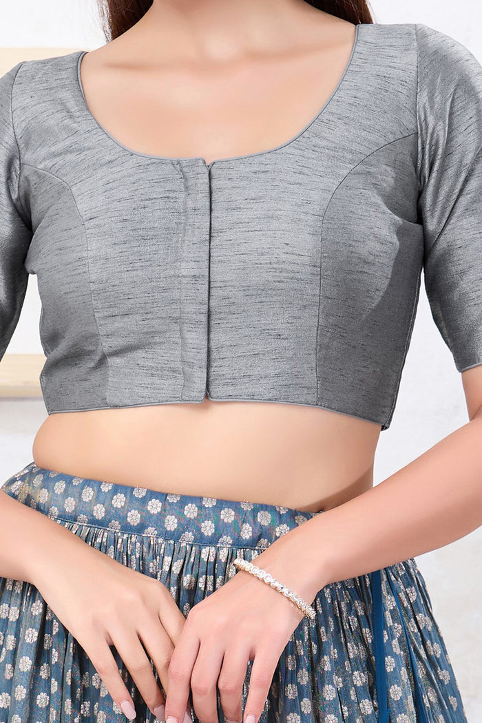 Ash Grey Solid Dupion Silk Blouse