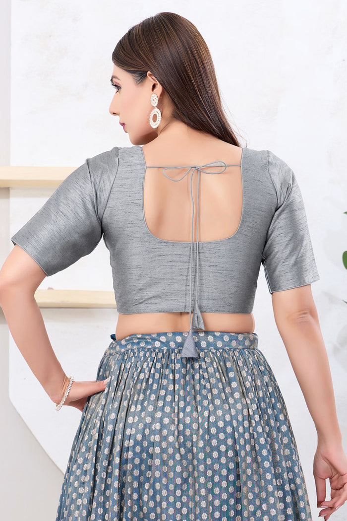 Ash Grey Solid Dupion Silk Blouse