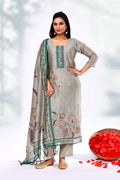 Ash Grey Tussar Silk Floral Printed Kurta Set